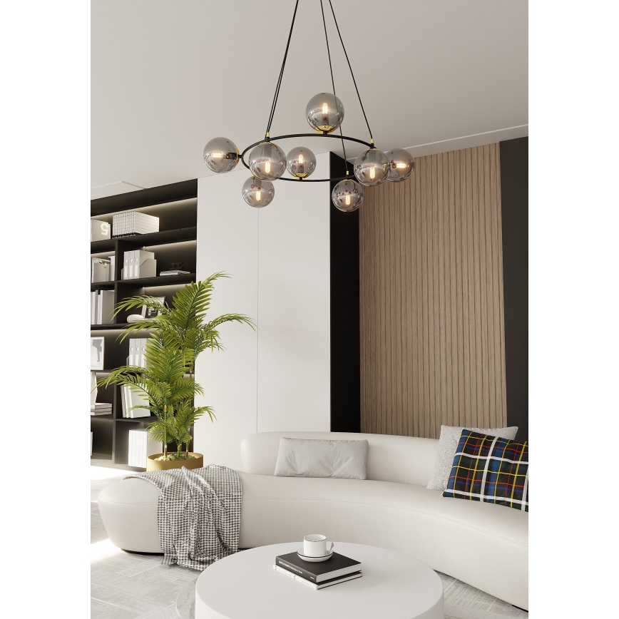 Pendel AZURA 8xE14/10W/230V sort/grå