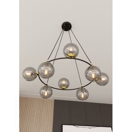 Pendel AZURA 8xE14/10W/230V sort/grå