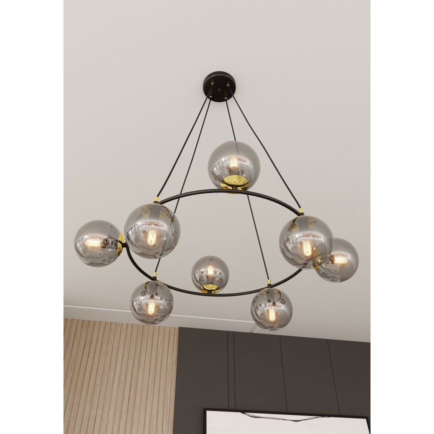 Pendel AZURA 8xE14/10W/230V sort/grå