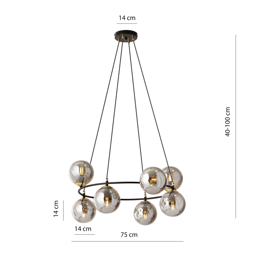 Pendel AZURA 8xE14/10W/230V sort/grå