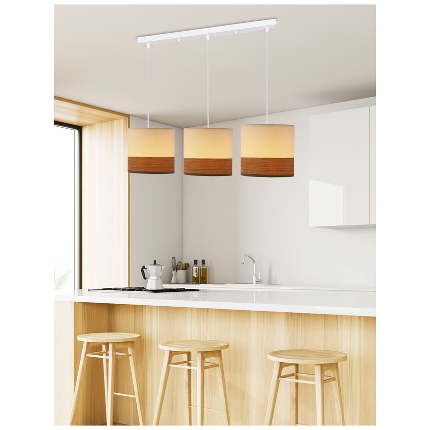Pendel BIANCO 3xE27/40W/230V hvid/brun