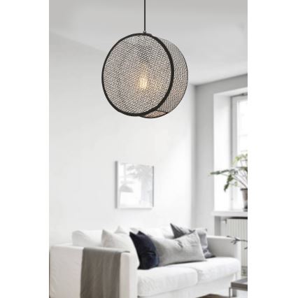 Pendel BIG DRUM på ledning 1xE27/60W/230V grå/sort