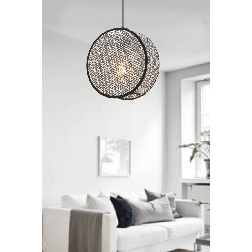 Pendel BIG DRUM på ledning 1xE27/60W/230V grå/sort