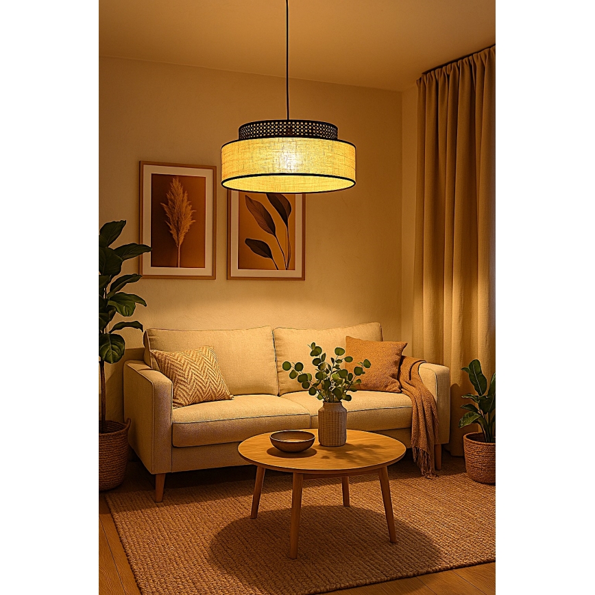 Pendel BOHO 1xE27/60W/230V sort/Rattan