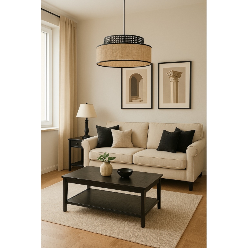 Pendel BOHO 1xE27/60W/230V sort/Rattan