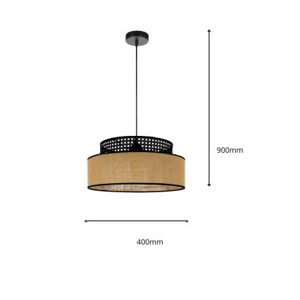 Pendel BOHO 1xE27/60W/230V sort/Rattan