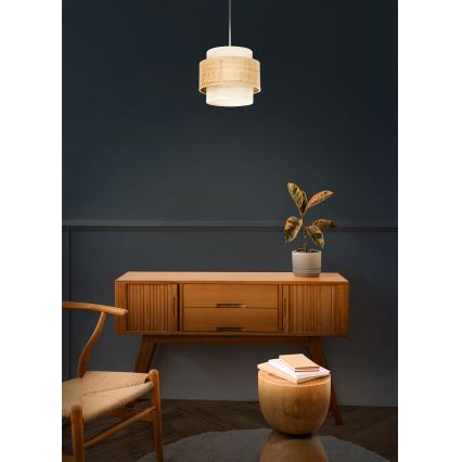 Pendel BOHO på ledning 1xE27/60W/230V Ø 20 cm jute/cremefarvet