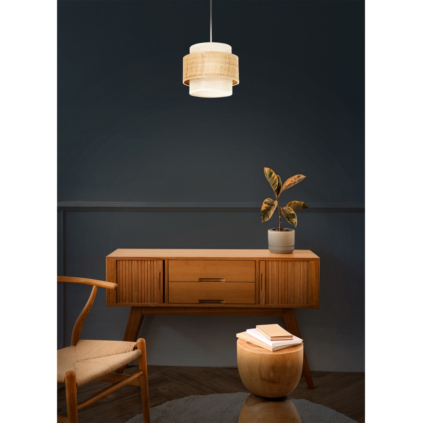 Pendel BOHO på ledning 1xE27/60W/230V Ø 20 cm jute/cremefarvet