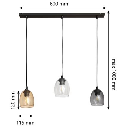 Pendel BRILLANT 3xE27/15W/230V beige/transparent/grå