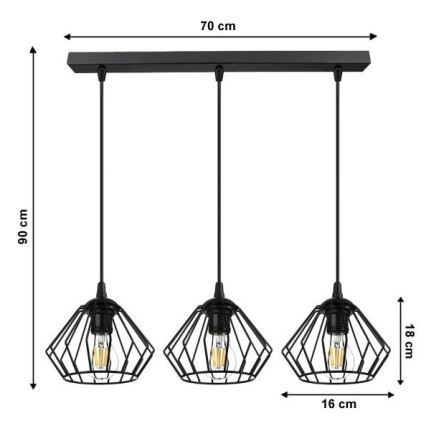 Pendel CEED 3xE27/60W/230V sort