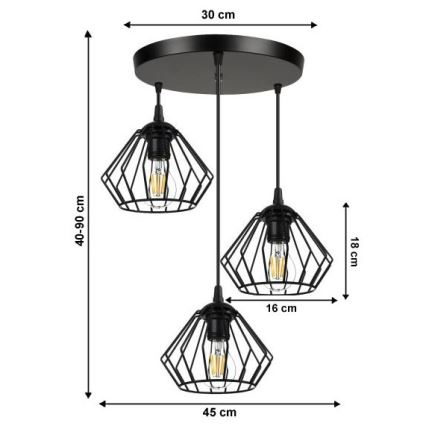 Pendel CEED 3xE27/60W/230V sort