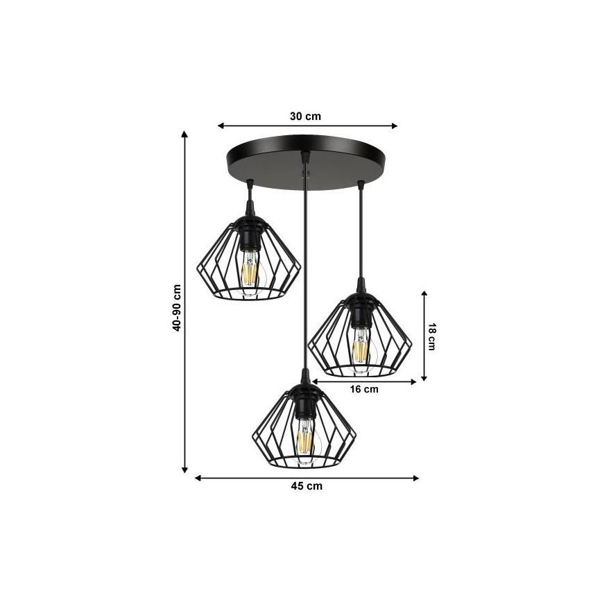 Pendel CEED 3xE27/60W/230V sort