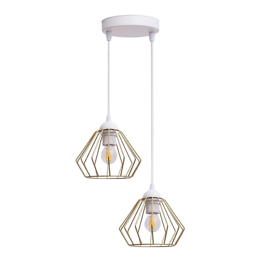 Pendel CEED GOLD 2xE27/60W/230V diameter 28 cm hvid/guldfarvet