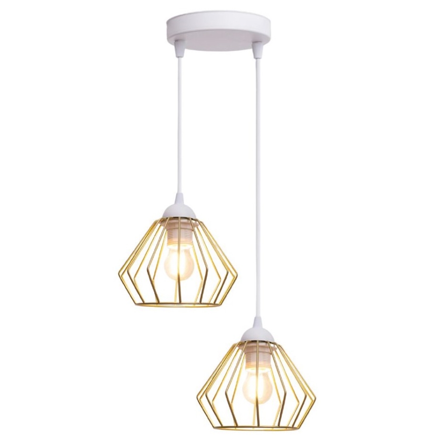 Pendel CEED GOLD 2xE27/60W/230V diameter 28 cm hvid/guldfarvet