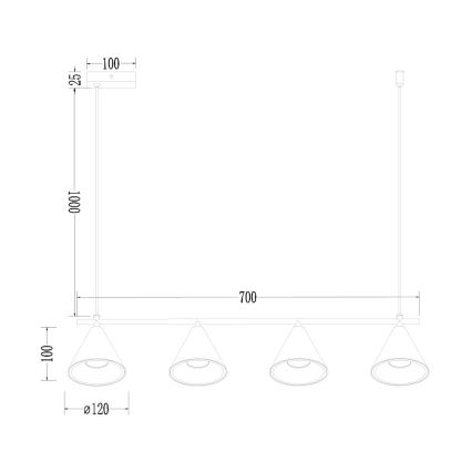Pendel CONE 4xGU10/10W/230V guldfarvet/sort