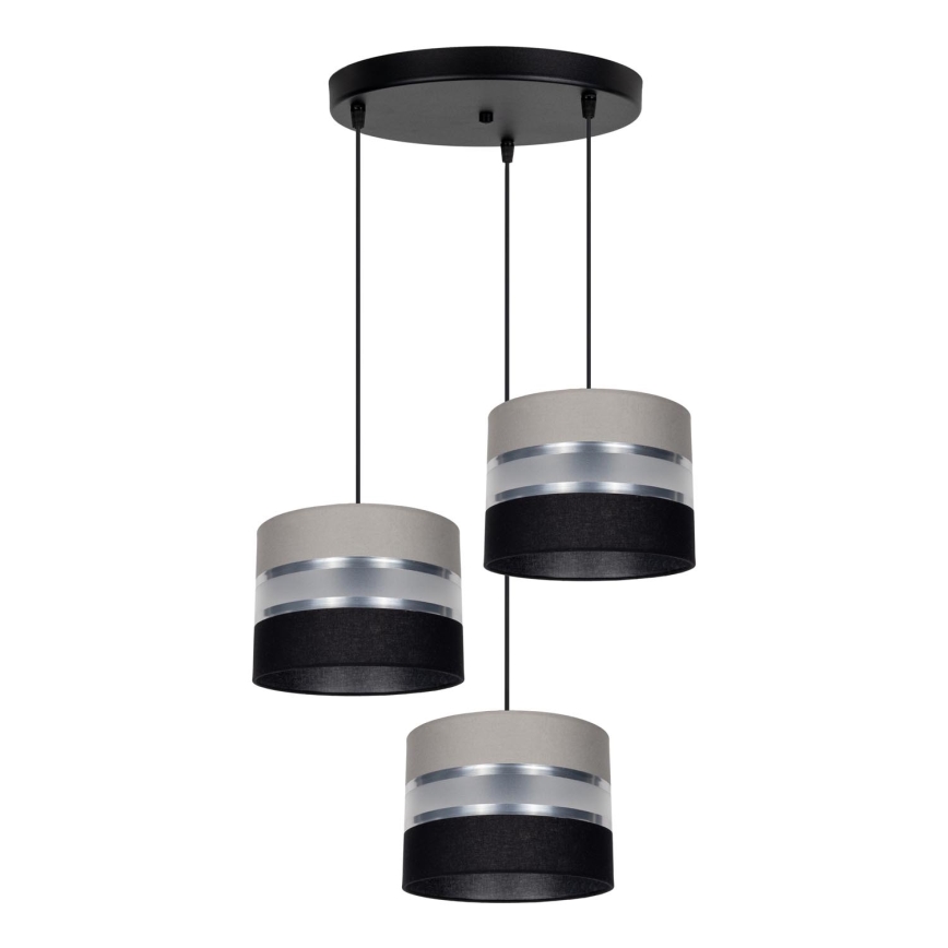 Pendel CORAL 3xE27/60W/230V sort/grå/mat krom diameter 45 cm