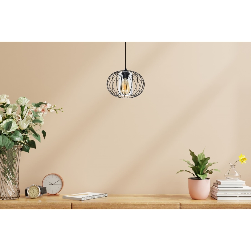 Pendel CORRINI 1xE27/60W/230V diameter 25 cm sort/transparent