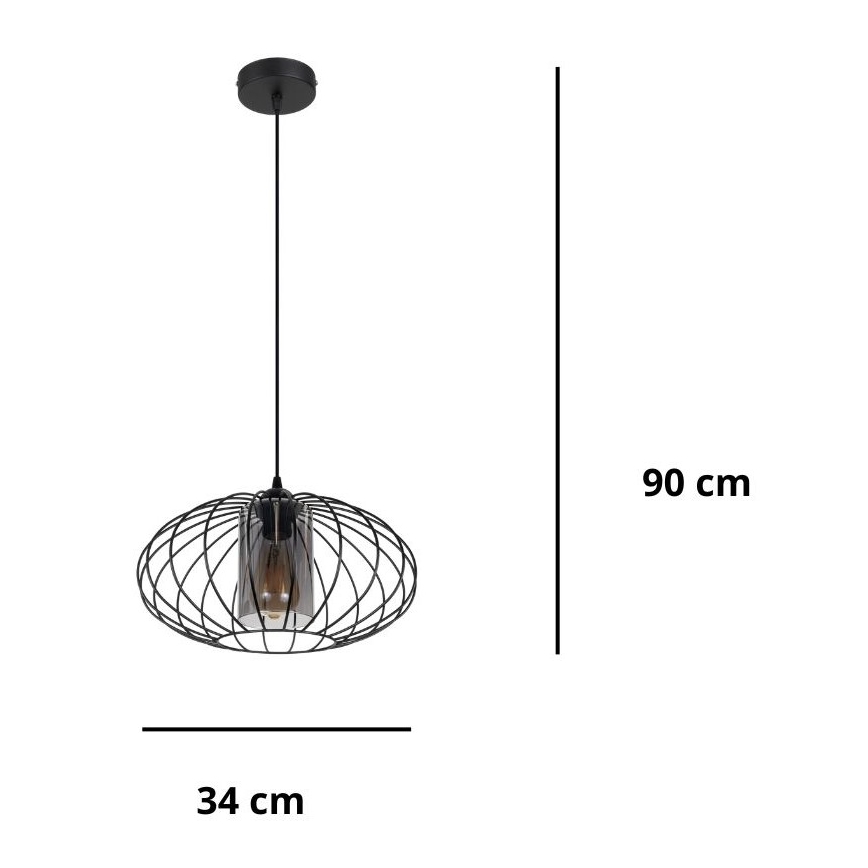 Pendel CORRINI 1xE27/60W/230V diameter 34 cm sort/grå