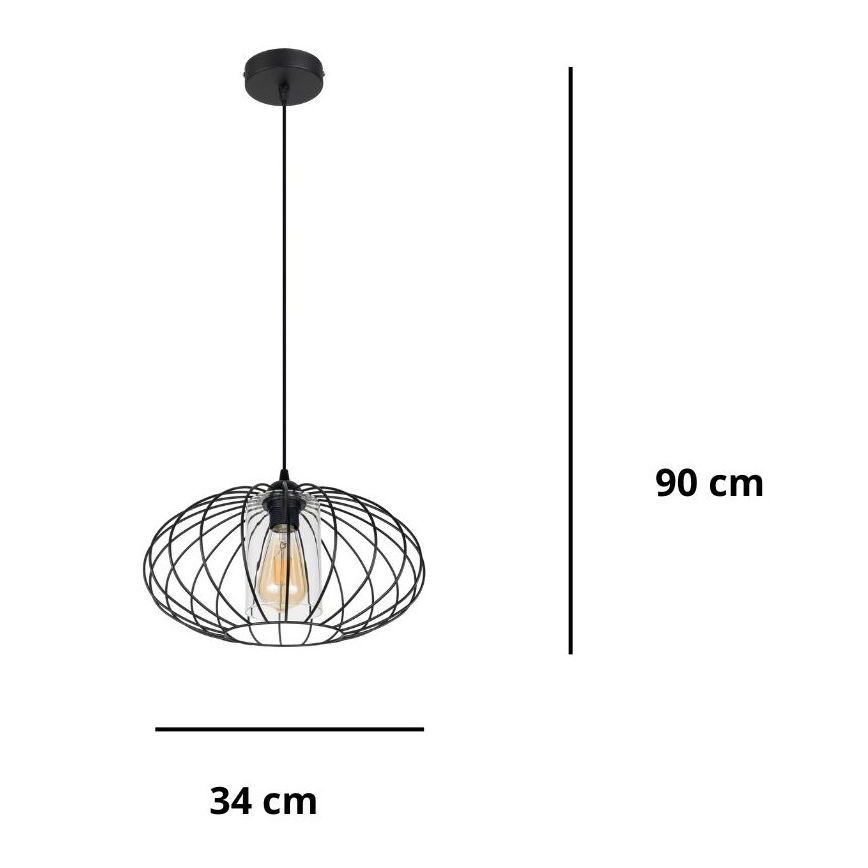 Pendel CORRINI 1xE27/60W/230V diameter 34 cm sort/transparent