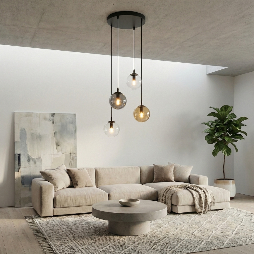 Pendel COSMO 4xE14/10W/230V diameter 40 cm sort/grå/beige/transparent
