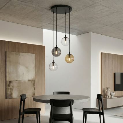 Pendel COSMO 4xE14/10W/230V diameter 40 cm sort/grå/beige/transparent