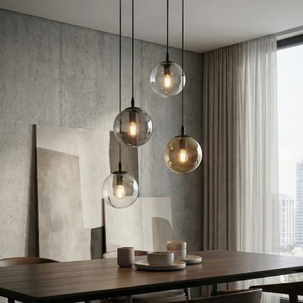 Pendel COSMO 4xE14/10W/230V diameter 40 cm sort/grå/beige/transparent