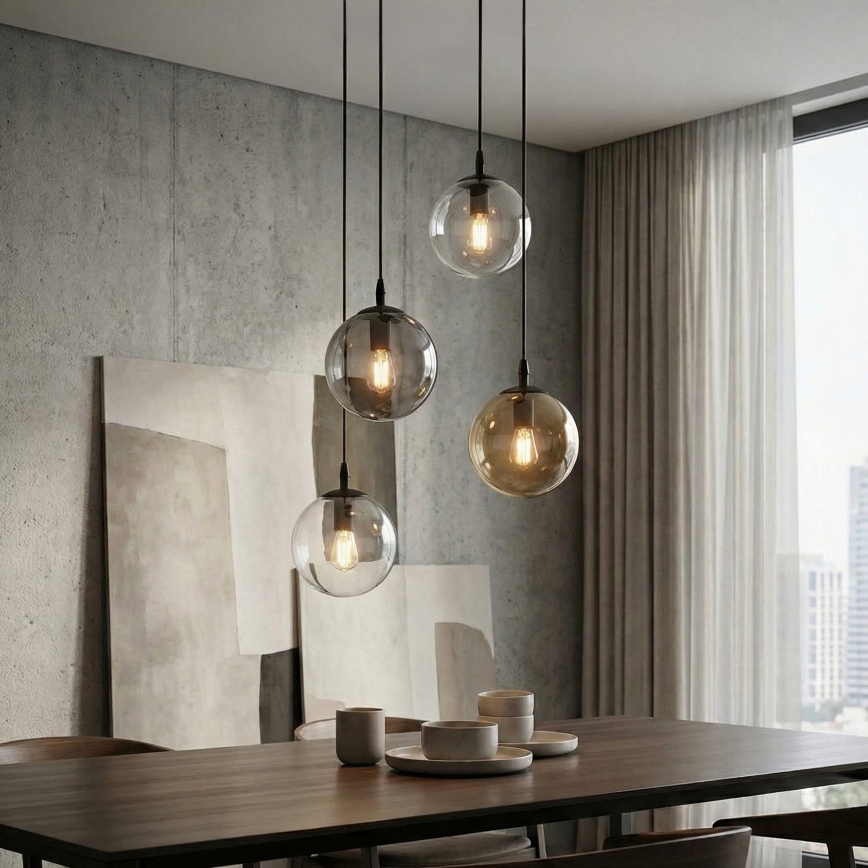 Pendel COSMO 4xE14/10W/230V diameter 40 cm sort/grå/beige/transparent