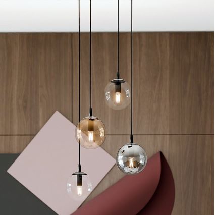 Pendel COSMO 4xE14/10W/230V diameter 40 cm sort/grå/beige/transparent