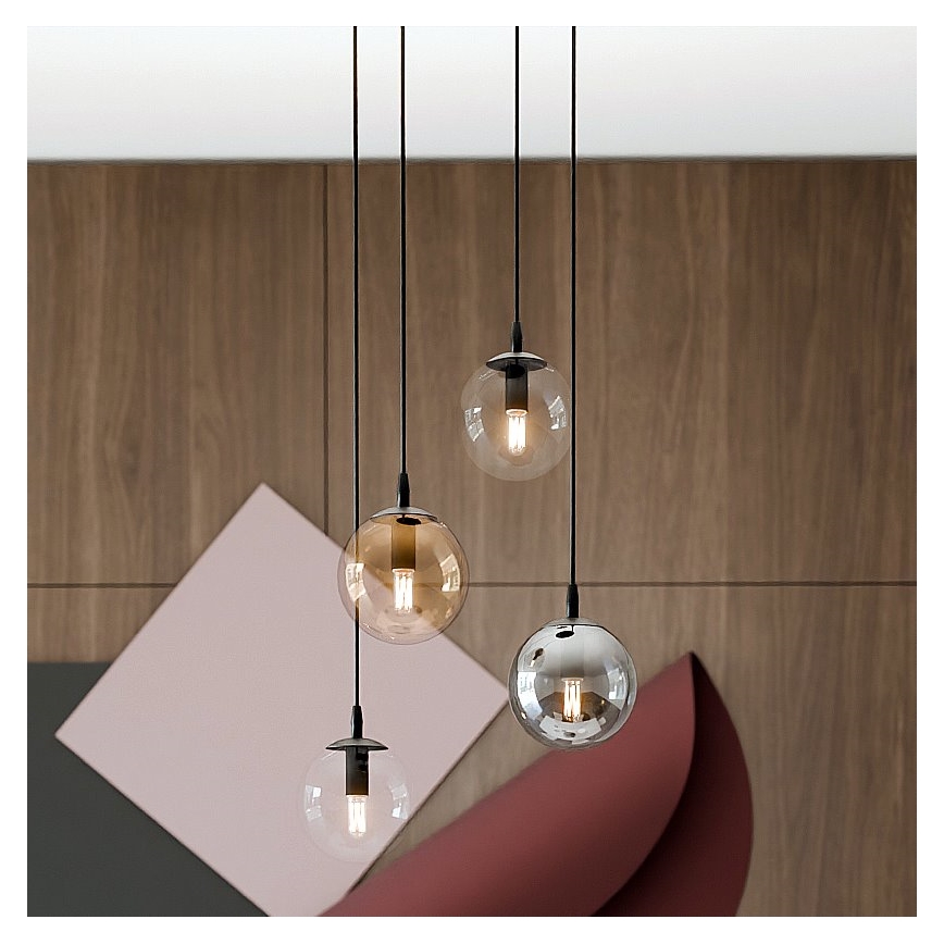 Pendel COSMO 4xE14/10W/230V diameter 40 cm sort/grå/beige/transparent