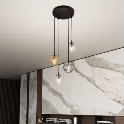 Pendel COSMO 4xE14/10W/230V diameter 40 cm sort/grå/beige/transparent