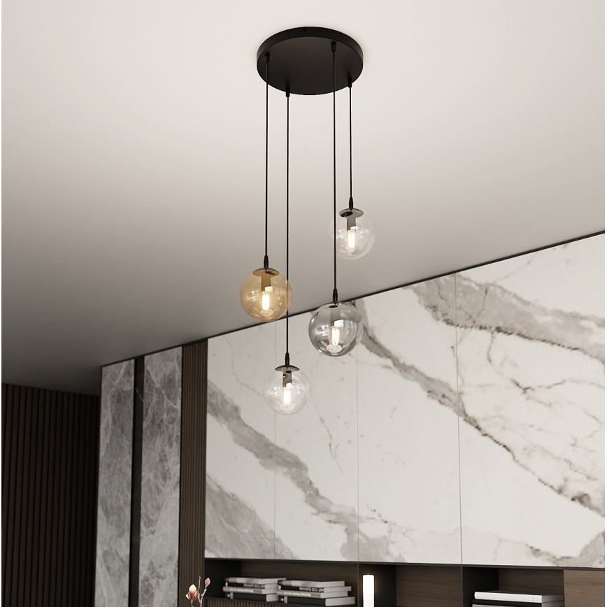 Pendel COSMO 4xE14/10W/230V diameter 40 cm sort/grå/beige/transparent