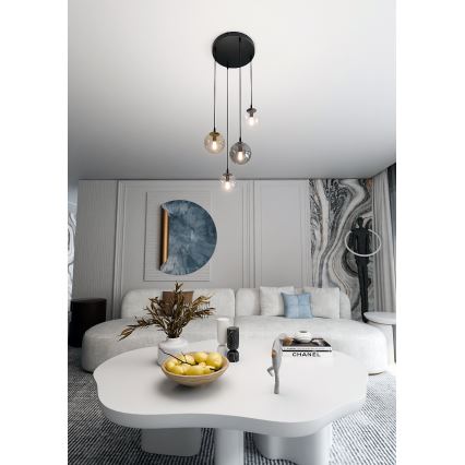 Pendel COSMO 4xE14/10W/230V diameter 40 cm sort/grå/beige/transparent