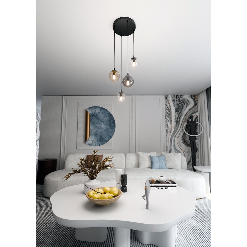 Pendel COSMO 4xE14/10W/230V diameter 40 cm sort/grå/beige/transparent