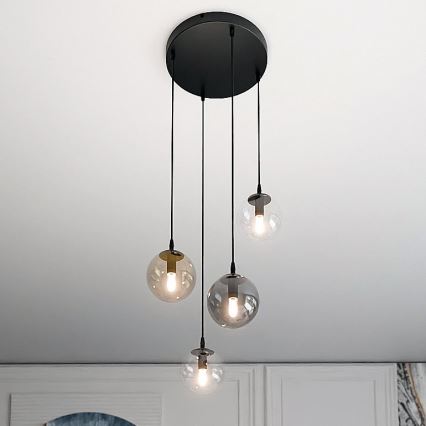 Pendel COSMO 4xE14/10W/230V diameter 40 cm sort/grå/beige/transparent