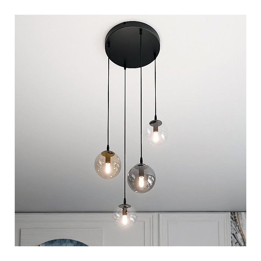 Pendel COSMO 4xE14/10W/230V diameter 40 cm sort/grå/beige/transparent