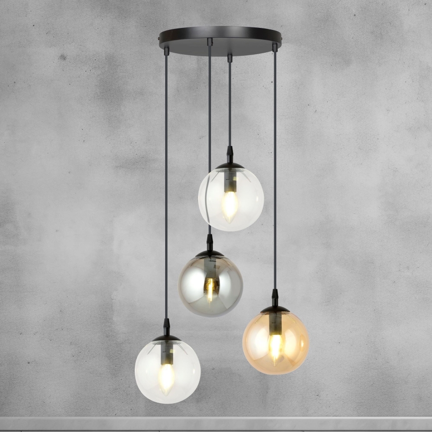 Pendel COSMO 4xE14/10W/230V diameter 40 cm sort/grå/beige/transparent