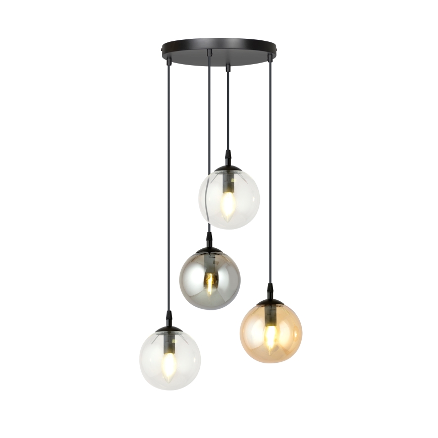 Pendel COSMO 4xE14/10W/230V diameter 40 cm sort/grå/beige/transparent