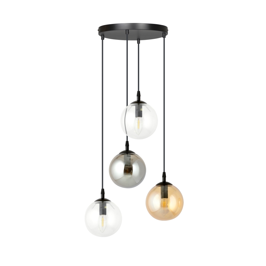Pendel COSMO 4xE14/10W/230V diameter 40 cm sort/grå/beige/transparent