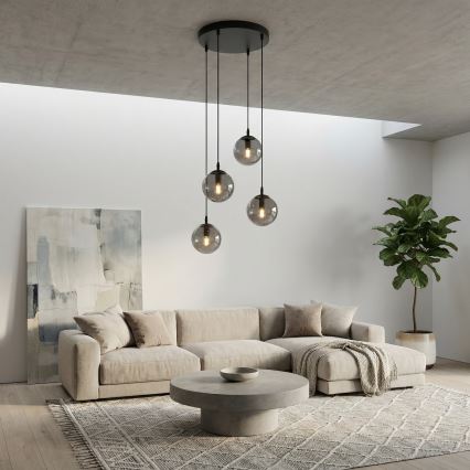 Pendel COSMO 4xE14/10W/230V diameter 40 cm sort/grå