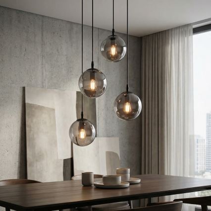 Pendel COSMO 4xE14/10W/230V diameter 40 cm sort/grå