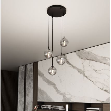 Pendel COSMO 4xE14/10W/230V diameter 40 cm sort/grå