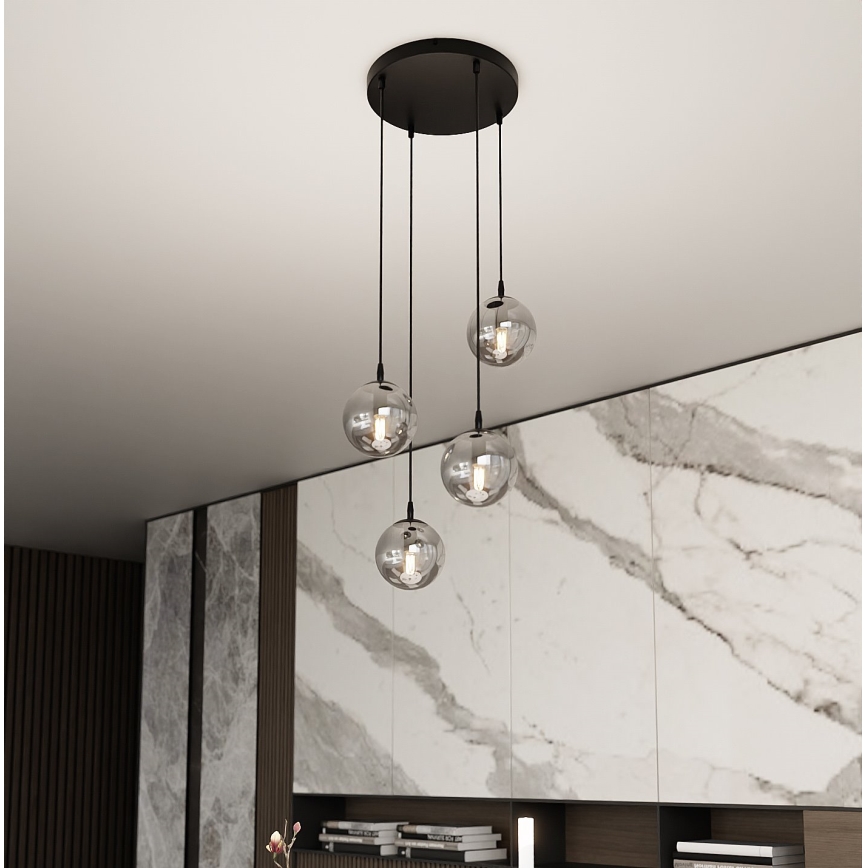 Pendel COSMO 4xE14/10W/230V diameter 40 cm sort/grå