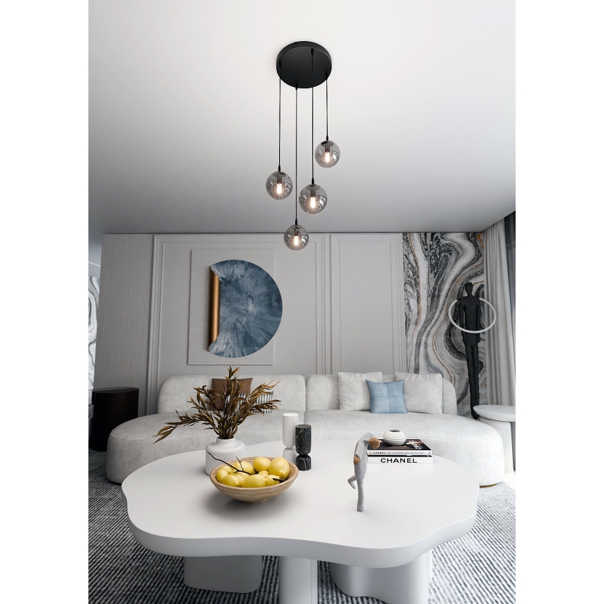 Pendel COSMO 4xE14/10W/230V diameter 40 cm sort/grå