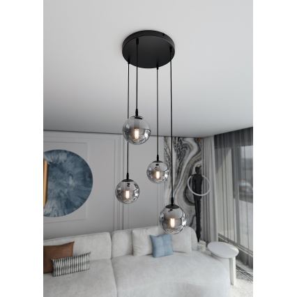 Pendel COSMO 4xE14/10W/230V diameter 40 cm sort/grå