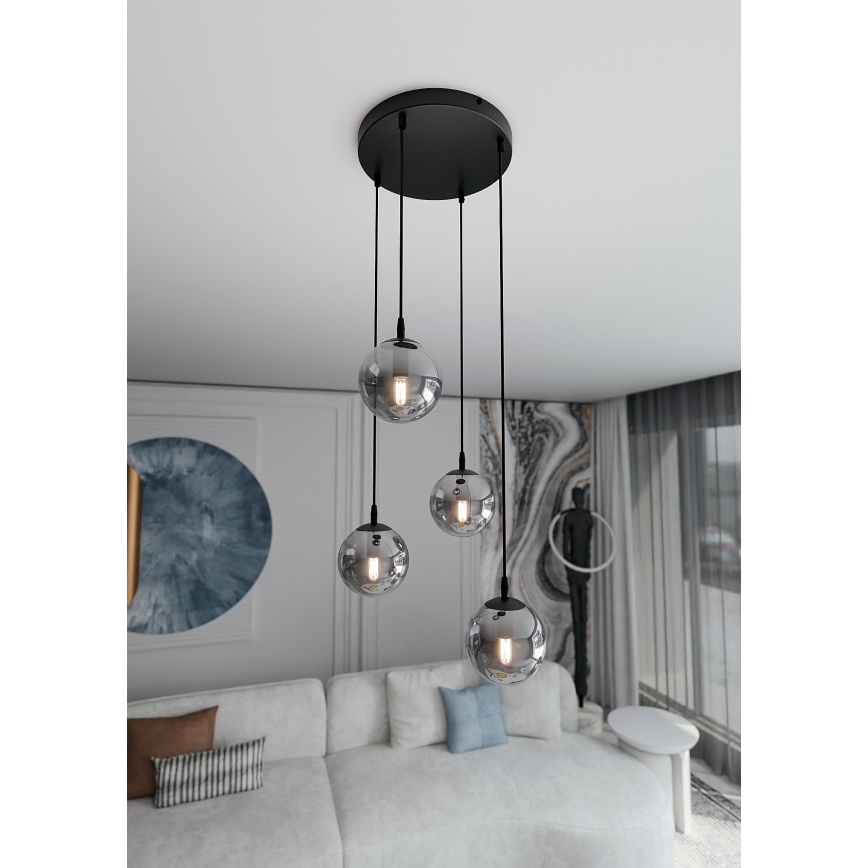Pendel COSMO 4xE14/10W/230V diameter 40 cm sort/grå