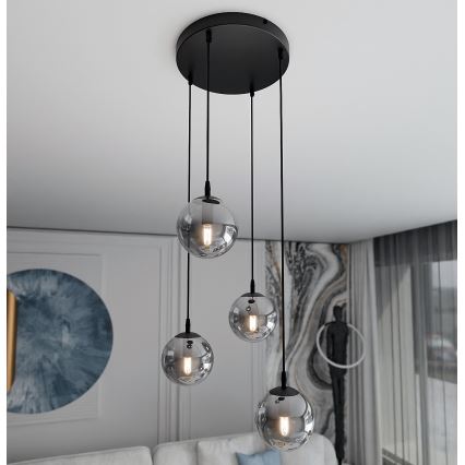 Pendel COSMO 4xE14/10W/230V diameter 40 cm sort/grå