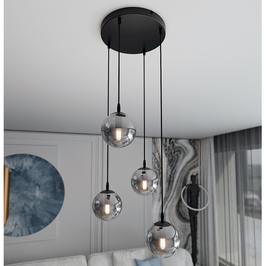 Pendel COSMO 4xE14/10W/230V diameter 40 cm sort/grå