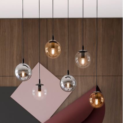 Pendel COSMO 6xE14/10W/230V sort/grå/beige/transparent
