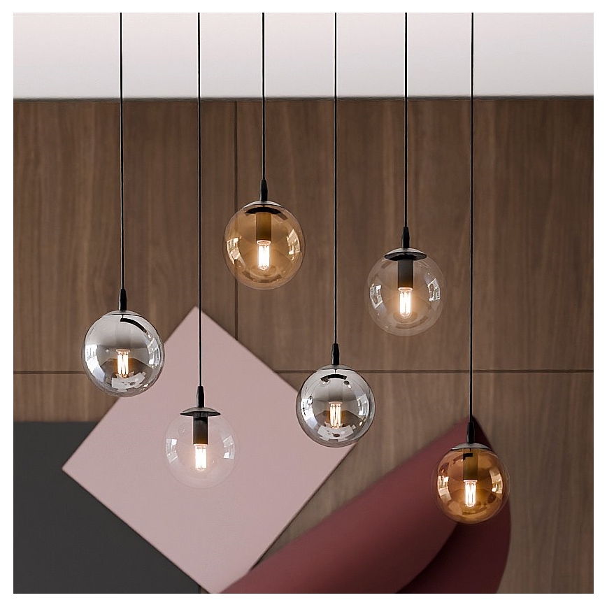 Pendel COSMO 6xE14/10W/230V sort/grå/beige/transparent