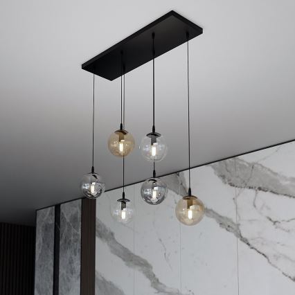 Pendel COSMO 6xE14/10W/230V sort/grå/beige/transparent